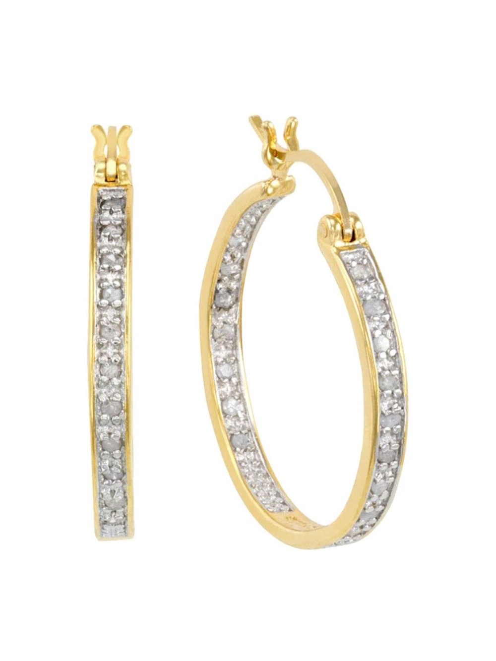 Gilded Sterling Silver 1/4cttw Natural Round-Cut Diamond Earrings